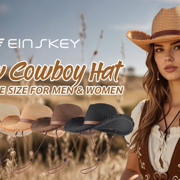 Adjustable Straw Cowboy Hat Shapeable Wide Brim Sun Hat Detachable Chin Strap main image 4